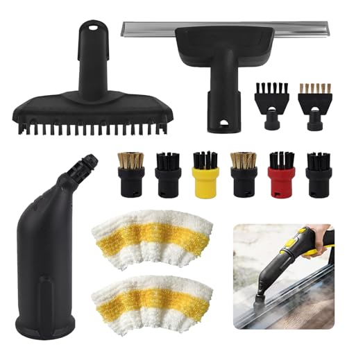 13 Piezas Accesorios para Kärcher Limpiadores a Vapor, Incluyendo Cepillo Redondo, Rasqueta Limpiacristales, Cepillo Plano, Boquilla, Limpieza a Vapor Accesorios Compatible Kärcher SC1 SC2 SC3 SC4 SC5