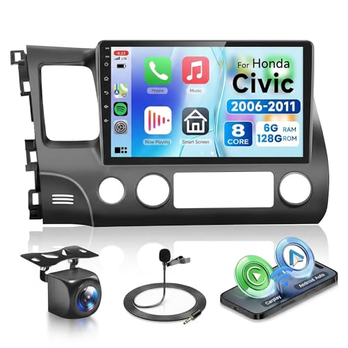 Image of 6G+128G 8Core Android 13.0 Car Stereo for Honda Civic 2006-2011 with Wireless Carplay /Android Auto, 10.1 inch 1280 * 720 Touchscreen Radio, WiFi 4G /GPS /AM /FM /DSP Audio /SWC /HD Rear Camera