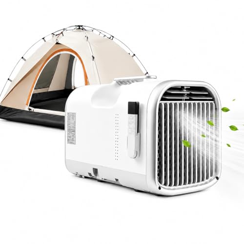 Unidad de CA portátil, 5100 BTU 110/220 V, 400 W, silencioso, aire acondicionado de camping 4 en 1, evaporación automática, temporizador de 12 horas, control remoto de 15.6-31.1 °C para tienda de