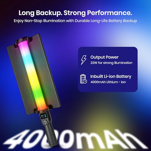 Image of Simpex LS-120R 20W RGB Light Stick LED Video Light with 4000mAh Rechargeable Battery, OLED Display, Crown Button Control, 2800K-8500K, CRI95+ & FX Effects for Photography & Live Streaming(Black)