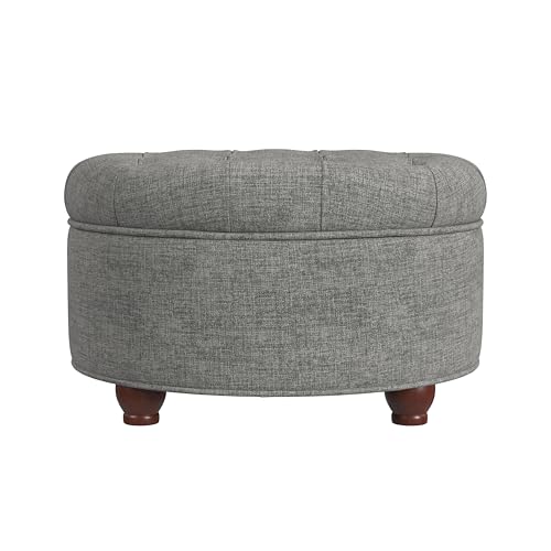 Image of HomePop 25 inch Button Tufted Round Storage Ottoman - Gray Woven