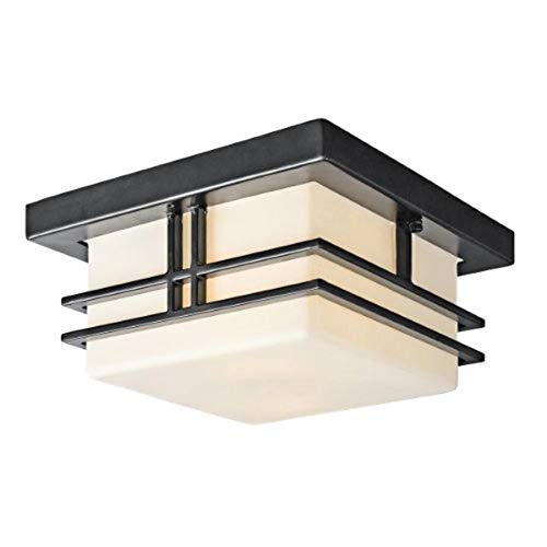 Kichler Tremillo 11.5 2 Light Outdoor Semi Flush Light with Satin Etched Cased Opal in Black