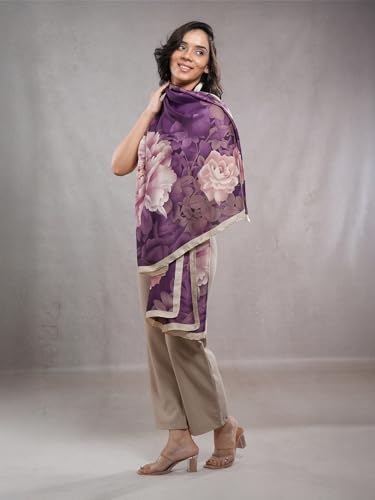Image of CrossKulture Printed Poly Silken feel Scarf Stole for Women | Stylish, Soft, & Lightweight | Satin Feel Neck Scarf, Hair Scarf, Head Scarf for Women