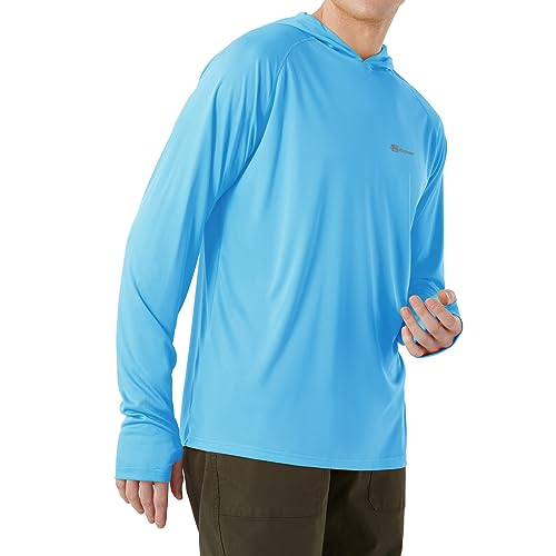 Men's Standard UPF 50+ Hoodie Rash Guard Shirt Long Sleeve with Thumb Holes Moisture Wicking Quick Dry Fishing Running Hiking, Blue, Small2