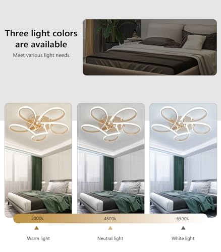 Plafonnier LED variable en forme de fleur, luminaire doré de 55cm et 38W avec sa télécommande - 4