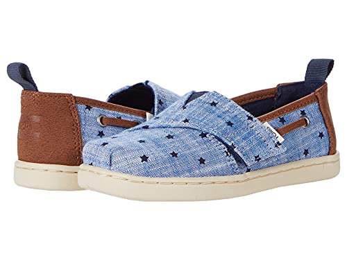 Image of TOMS Tiny Navy Chambray Stars Alpargata, Navy, 5 D