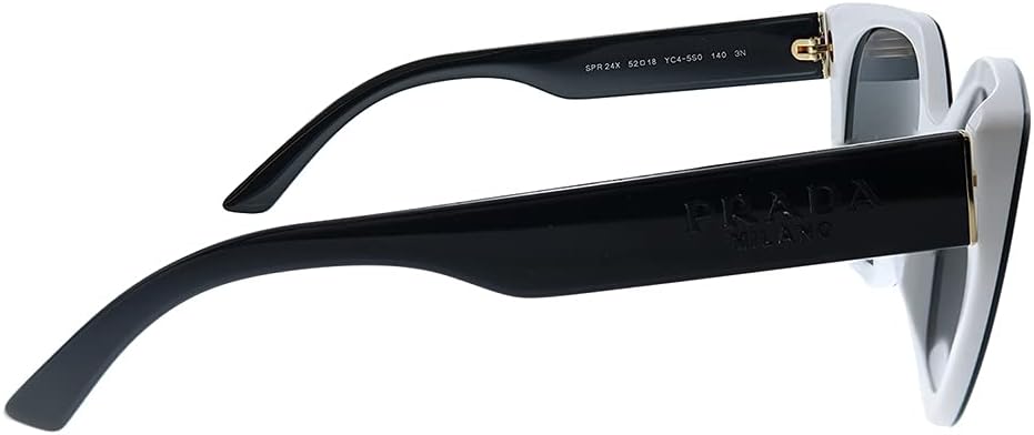 Prada PR 24XS YC45S0 Black Ivory Plastic Rectangle Sunglasses Grey Lens