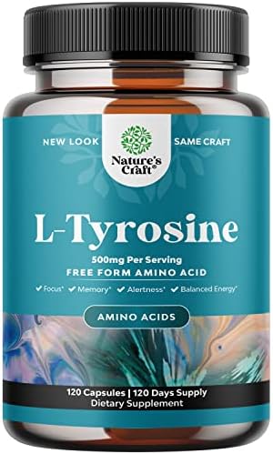 Free Form L Tyrosine 500mg Capsules - High Strength L-Tyrosine Supplement for Mental Energy and Focus Support - Amino Acid Nootropic Supplement for Mood Focus Attention and Cognitive Performance