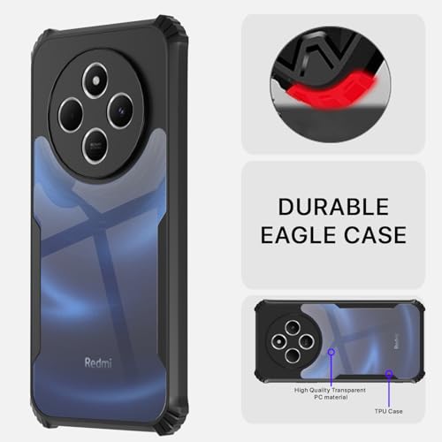 Image of Pikkme Crystal Clear Transparent Back Cover | Ultra Hyrbid | Full Camera Protection | Raised Edge | Bumper Case for Redmi A4 5G / Redmi 14C 5G / Poco C75 5G (Black)