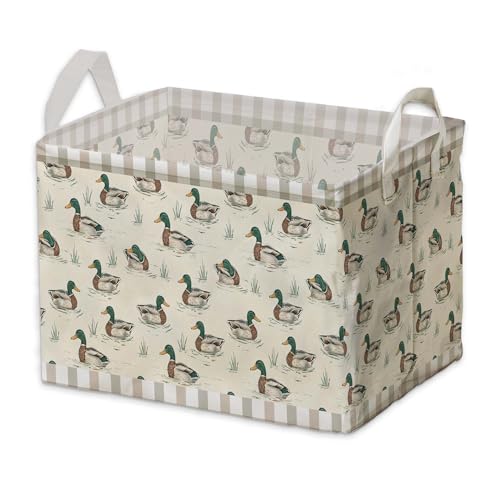 Image of Duck Baby Shower Decorations,Duck Storage Baskets,Mallard Ducks Nursery Decor,Large Square Canvas Laundry Hamper With A Waterproof PE Coating,Foldable Kids Toy Clothes Bins for Bedroom