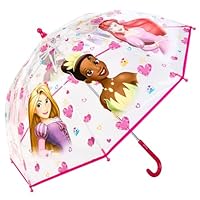 Disney Princess Kids Clear Dome Umbrella – Children's Character Umbrella with Transparent See Through Canopy, Lightweight & Windproof School Rain Umbrellas for Boys & Girls | with Safety Opening