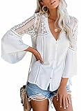 FARYSAYS Women's Lace Tops for Women Long Sleeve Crochet V Neck Button Down Shirts Casual Loose...