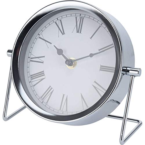 Home Styling Collection Orologio da Tavolo Rotondo, su Base in Metallo, Argento