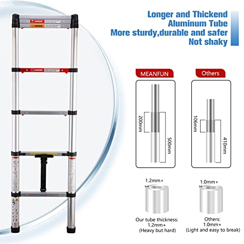 Meanfun 6.5 Ft Aluminum Telescoping Ladder, One-Button Retraction Collapsible Extension Ladder For Homeowners Diys, Portable Telescopic Ladder With Anti-Pinch And Anti-Slip Design, 330 Lb Capacity #TOP5