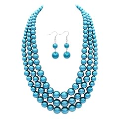 3 Strands Pearl Necklace lake Blue