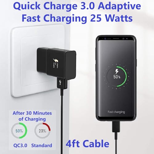OEM Adaptive Quick Fast Charger Compatible with Samsung SM-A102U Plus Full 15W Power Certified USB Type-C 5Gbps Data Cable. (2 Pack! / Black / 4FT, 1.2M)