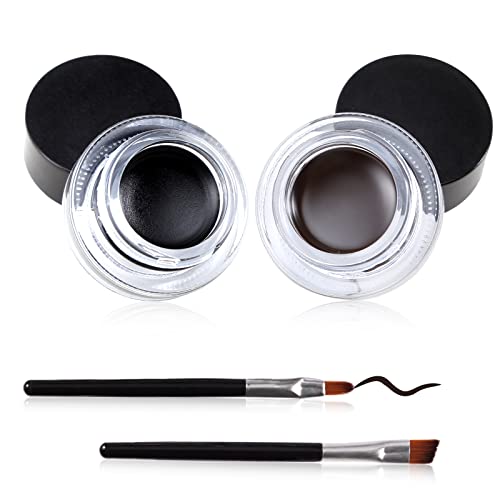Erinde Black Brown Gel Eyeliner Set, Waterproof Eye Liner Gel Pot, High Pigmented, Long Lasting Smudge-Proof Cream Gel Eyeliner, Included 2 Pcs Eye Makeup Brushes Makeup Gift Kit #TOP27