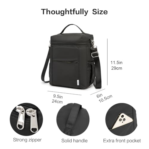 Image of NOL Natural Organic Lifestyle Insulated Lunch Bags for Women Cooler Bag Lightweight Nylon Waterproof Lunch Box For Work (Black, Large)