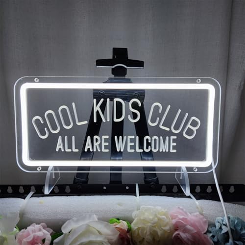 Image of Cool Kids Club Neon Signs for Wall Decor, Cool Kids Club All Are Welcome Neon Sign LED Light Signs Bedroom Decorations for Party Club Bedroom Decoration, 13.3 inch x 6.3 inch