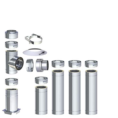 H&M DW New-Line Schornstein-Paket 4,7m Ø 150mm Edelstahl Bausatz doppelwandig 25mm Isolierung 0,5mm Wandstärke Design Aussen-Kamin Set Holz-Ofen Kamin-Einsatz