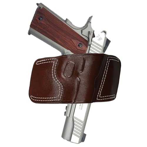 YT HOBBY Handmade Fast Draw Outside The Waist Band OWB Carry Leather Gun Holster (Dark Brown - Right