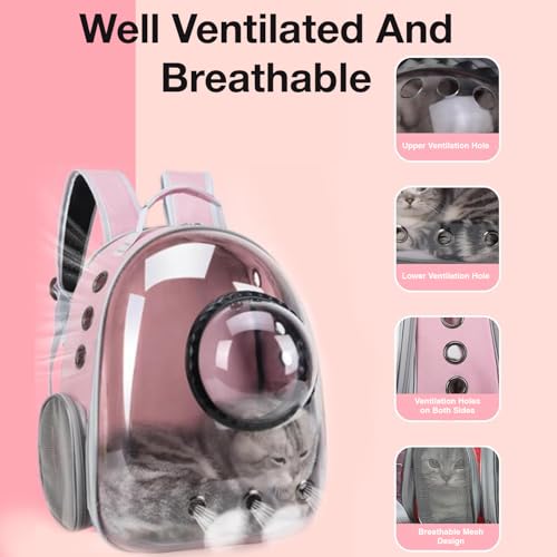 Image of Cat Carrier Backpack | Breathable Travel Bag for Cats & Small Pets | Portable Pet Backpack with Mesh Windows, Safety Zippers & Padded Straps | Ideal for Hiking, Travel & Vet Visits (Pink)