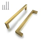 5 Pack|7-1/2" Brushed Gold Cabinet Pulls Kitchen Cabinet Handles Brass Drawer Pulls Square Cabinet Knobs,Kitchen Dresser Pull Furniture Hardware -  Goldentimehardware