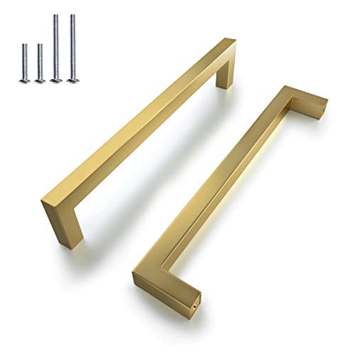 12 Pack | 7-1/2'' Cabinet Handles Brushed Brass Drawer Pulls Stainless Steel Modern T Bar,Kitchen Furniture Cabinet Pulls Polished Gold,Diameter:12mm/0.5 Inch,Hole Centers :7-1/2 Inch