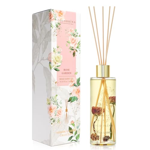 COCORRÍNA Diffusore Profumo Ambiente, Giardino delle Rose 430ml con 8 Bastoncini per la Profumazione della Casa per Il Bagno e la Camera da Letto