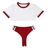 (フィーショー) FEESHOW 女性下着 体操服風 セパレート コスチューム トップス ハイレグ 穴あき ブルマ コスプレ レディース ガールズ 衣装 レッド Free