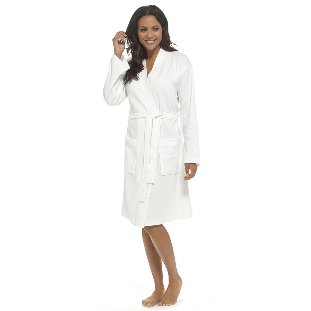 A2Z Accappatoio da donna in 100% cotone a nido d'ape, morbido e leggero, con cintura e tasche, accappatoio a maniche lunghe lavorato a maglia, per casa, hotel, spa, biancheria da notte da donna
