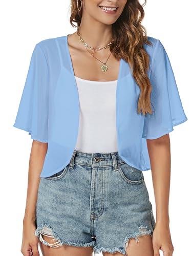 Image of ZNVGIRL Women Shrug Chiffon Cardigans Open Front Short Sleeve Bolero for Evening Dressy 2026