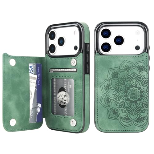 Vaburs-for-iPhone-18-Pro17-Pro-Wallet-Case-Mandala-Pattern-Dark-Green Vaburs for iPhone 18 Pro/17 Pro Wallet Case Mandala Pattern, Dark Green - Image 1