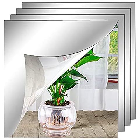 TSKDKIT Large Self Adhesive Mirrors Sheets 2mm Thickened Acrylic Mirror Tiles Adhesive 30 x 30cm Non Glass Mirror High Clear Mirrors for Bathroom, Bedroom, Door etc(4Pcs) Cover