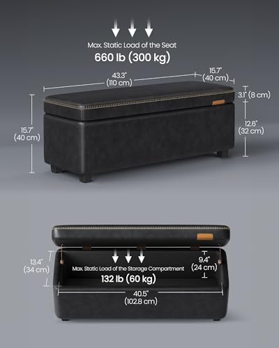 Image of VASAGLE EKHO Collection - Storage Ottoman Bench, Entryway Bedroom Bench, 25 Gallons, Synthetic Leather with Stitching, Mid-Century Modern, Safety Hinges, Loads 660 lb, Ink Black ULOM075B01