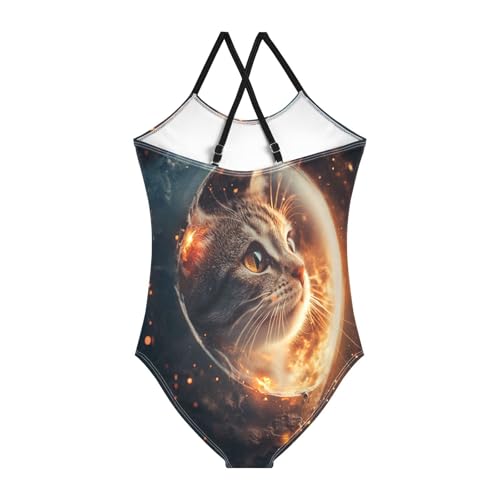 CaTaKu Girls One Piece Swimsuits Cat in Space Toddler Bathing Suit for Girls Kids Swimwear 3-10Y2