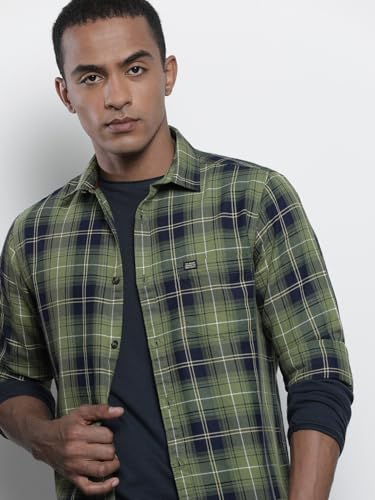 Image of The Indian Garage Co Men Slim Fit Checkered Full Sleeves Spread Collar Casual Shirt