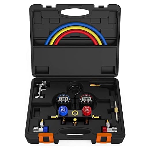Elitech Digital Manifold Gauge HVAC, 2 Way AC Gauge Set with Hoses, Automotive Coupler Adapters, Carrying Case, DMG-1