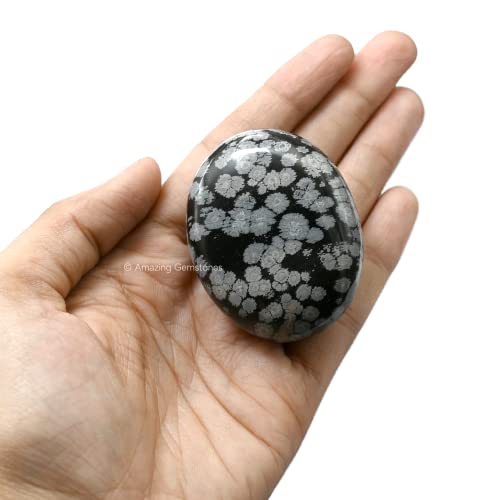 Image of Amazing Gemstone Snowflake Obsidian Crystals and Healing Stones - Large Palm Stone Crystals Piedra - Crystal for Good Luck, Positive Energy, Meditation - Unique Stocking Stuffers, Gifts for Women
