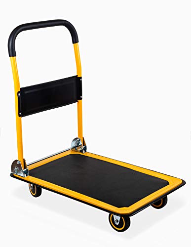 MaxWorks 80876- Foldable Platform Truck Push Dolly 330 lb. Weight Capacity Black and Yellow 28.75' x 18.75' x 33'