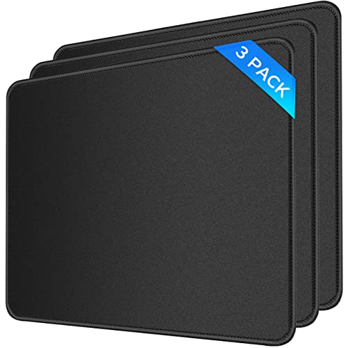 Gimnor 3 Pack Mouse Pads with Anti-fray Stitching, Premium-Textured & Washable Computer Mousepad with Non-Slip Rubber Base, Gaming Mouse Mat for Laptop Office Home 10.3 x 8.3 inches Black