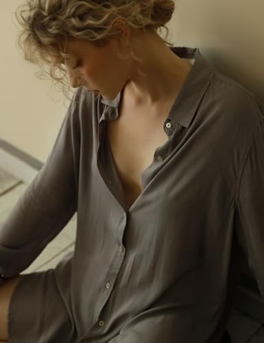 Image of TOUSYEA Sleep Shirts for Women Button Down Shirts Long Sleeve Sleepwear Swimsuit Cover Ups Soft Pajama Tops