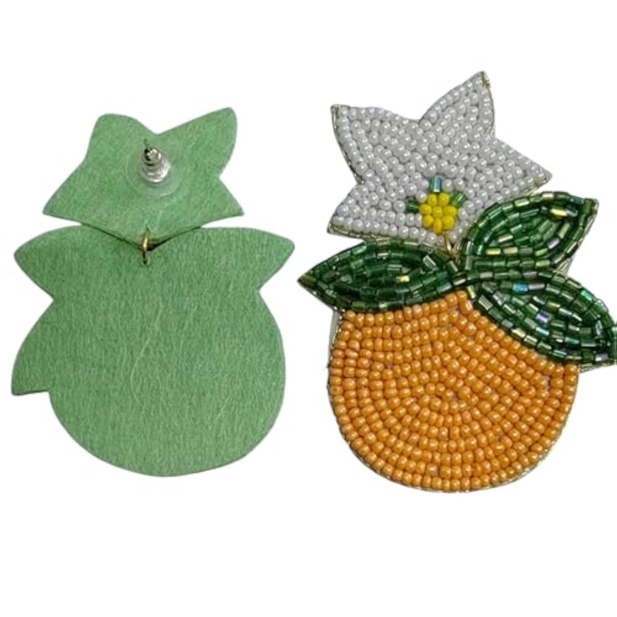 Women's Handmade Beaded Citrus Blossom Statement Earrings