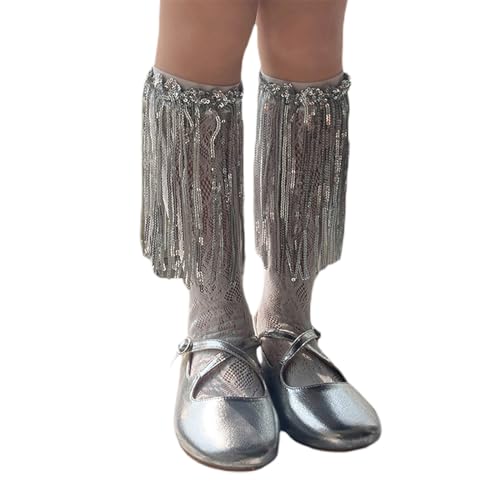 Toddle Kids Girls Sequin Fringe Knee High Socks Sparkling Long Socks Stockings Breathable Dress Socks 3-12 Years