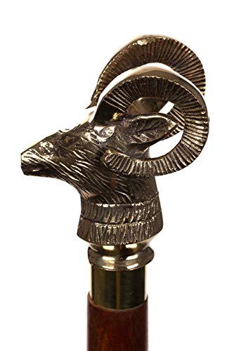 Eleganter Gehstock Holz mit Messinggriff Spazierstock Gehhilfe 100cm Stock zerlegbar in 3 Teile ideal zum verreisen (22053 Widder)