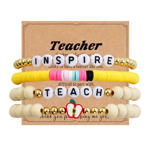 RISHEGAE Teacher Appreciation Gifts Bracelet for Women Stackable Gold Polymer Clay Beads Bracelets Friendship Boho Summer Beach Bracelets Jewelry Set