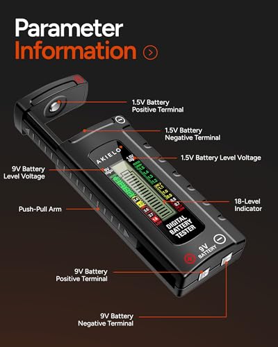 AKIELO+ Digital Battery Tester – Easy Read LCD Display – No Battery Required – Universal Household Battery Checker for Size AA AAA C D 9V 1.5 Cell - Image 4