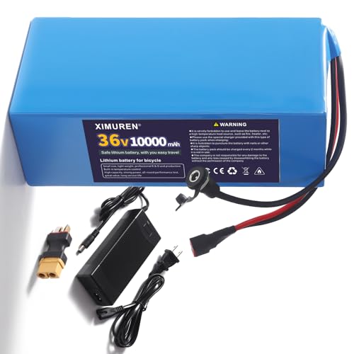 Xunyunda 36V 10Ah with 2A Charger T-Plug to XT60 Connector and BMS for 250-550W Motor