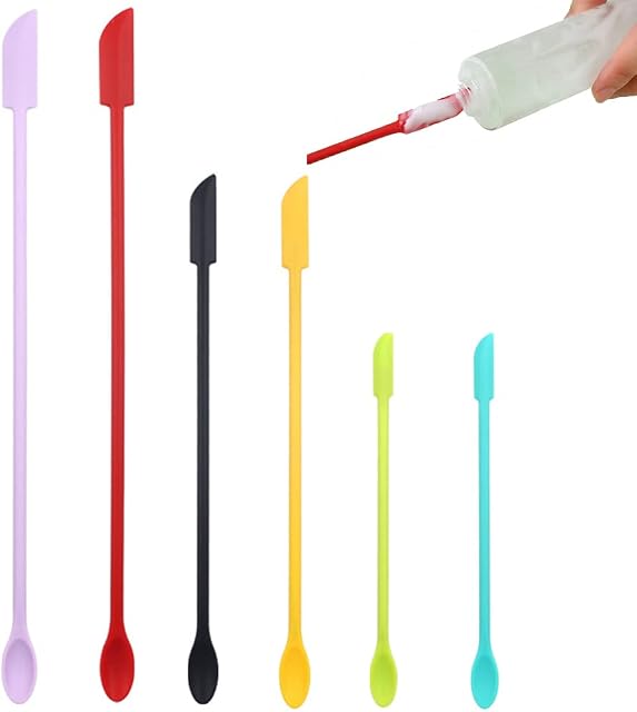 Mini Jar Scraper Set , 6 Pcs Heat Resistant Silicone Spatula with Spoon Multifunction Mini Spatula Lotion Stirrer for Jar , Kitchen Bottles , Cosmetic