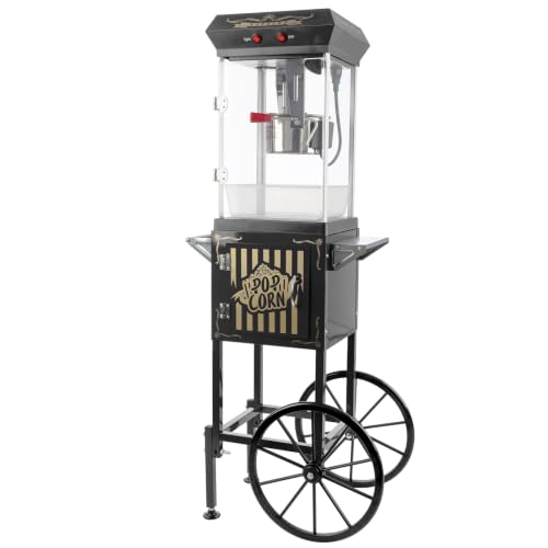 Image of Popcorn Machine with Cart and 6 oz Stainless Steel Kettle - Vintage Style Retro Popcorn Maker Machine on Wheels with Cabinet for Home Movie Room, Parties, and Events by Great Northern Popcorn (Black)
